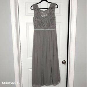 David's bridal Gray bridesmaid dress with lace bodice and chiffon skirt. Size 8